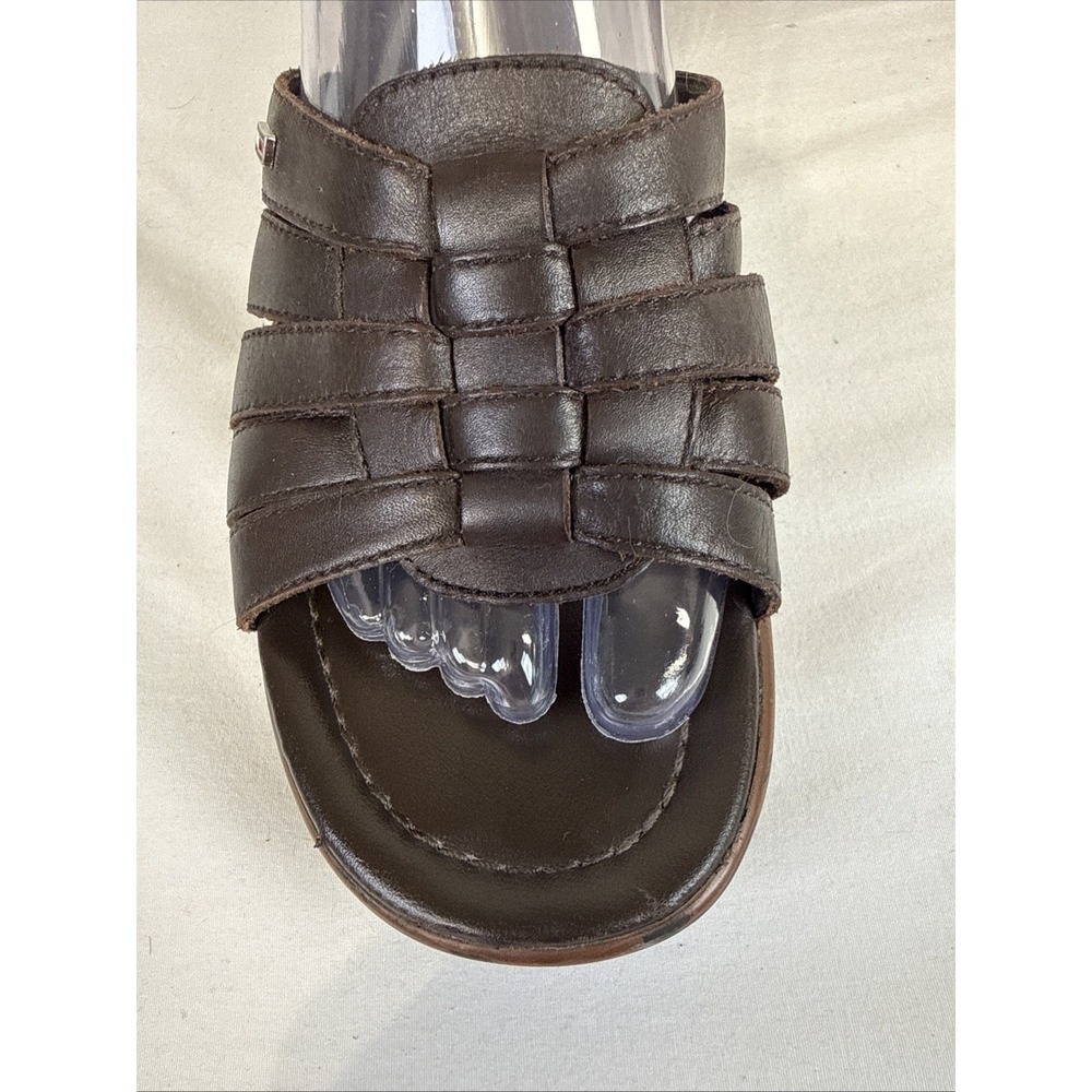Tommy Hilfiger "Merry" Brown Leather Woven Wedge Sandals - Women's Size 9M - Picture 4 of 11